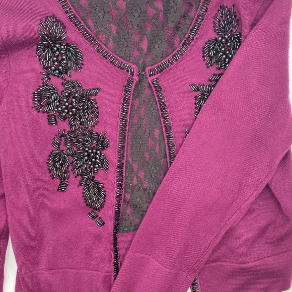 Costa Blanca Burgundy Bejewelled Cardigan with Mid-Length Sleeves Size XS - Picture 3 of 3